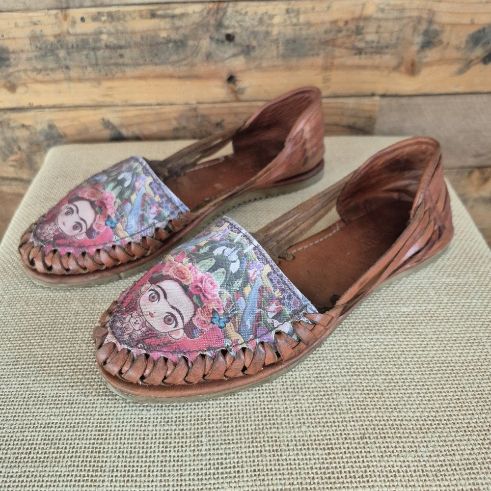 Frida Kahlo Sandals D'Santy Artsy Leather Mexican Huraches Womens 5 MX / 7.5 US